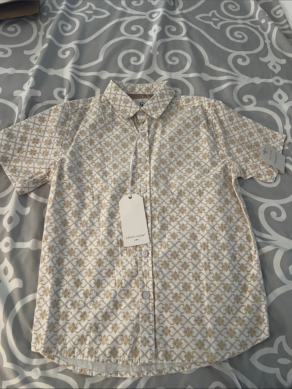 NWT Club Room Short-Sleeve Patterned Button-Up Shirt SIZE 8 BOYS